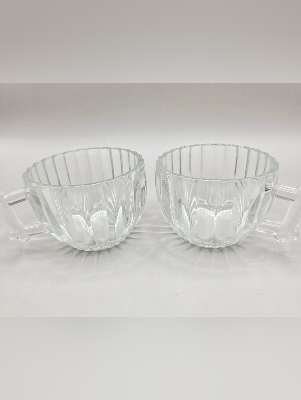 Vintage Jeannette National Glass Clear Glass Ribbed Coffee Cups - Set of 2